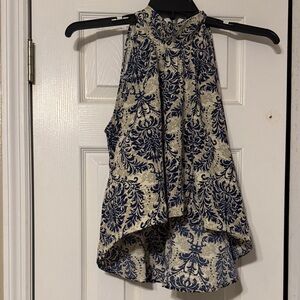 SHEIN Navy and Cream Patterned Blouse